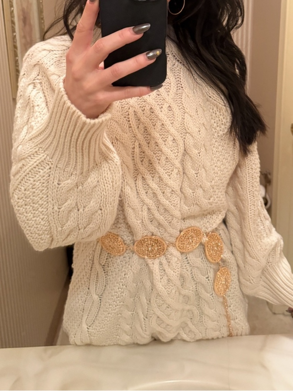 Cozy Cable Knit Cream Sweater Dress